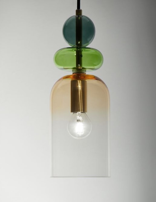 GLASS PENDANT DARK GREEN-BRIGHT GREEN-ORANGE GRADIENT H:30cm