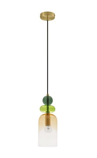 GLASS PENDANT DARK GREEN-BRIGHT GREEN-ORANGE GRADIENT H:30cm