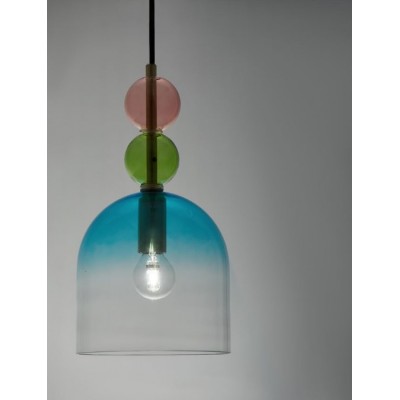 GLASS PENDANT PINK-BRIGHT GREEN-BLUE GRADIENT H:30,4cm