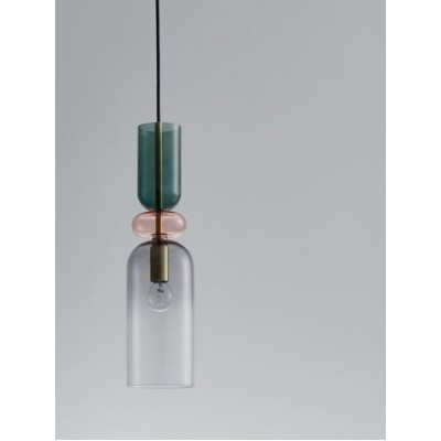 GLASS PENDANT DARK GREEN-PINK-GREY GRADIENT H:44cm