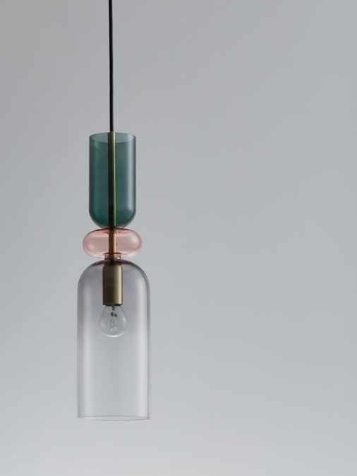 GLASS PENDANT DARK GREEN-PINK-GREY GRADIENT H:44cm