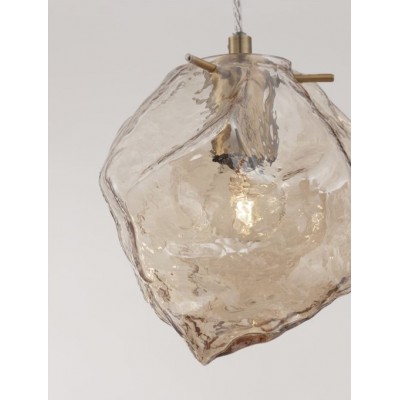 AMBER GLASS-BRASS GOLD METAL PENDANT
