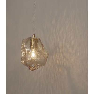 AMBER GLASS-BRASS GOLD METAL PENDANT