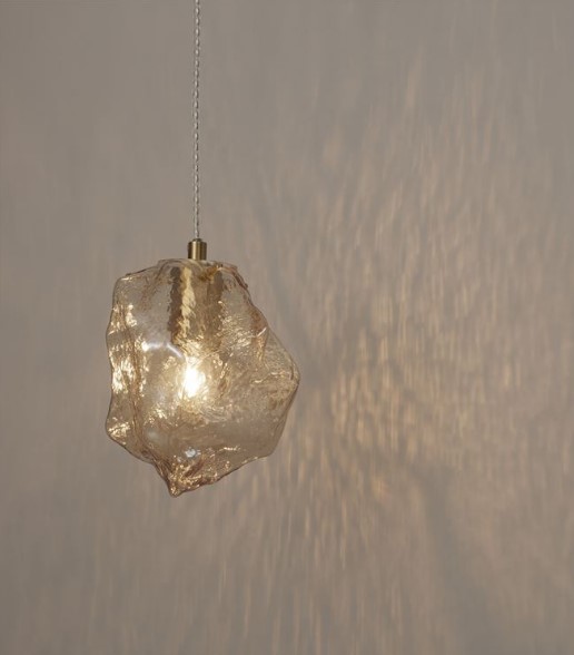 AMBER GLASS-BRASS GOLD METAL PENDANT