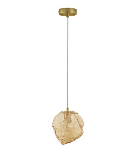 AMBER GLASS-BRASS GOLD METAL PENDANT