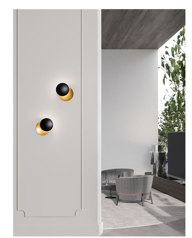 WALL SCONCE SANDY BLACK-GOLD METAL Ø20cm