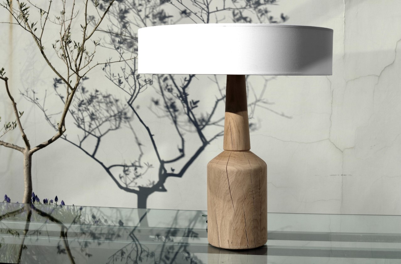 HANDMADE TABLELAMP FROM SOLID OAK H:65cm BELGIUM