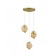 3-LIGHT FIXTURE IRREGULAR AMBER GLASS-BRASS GOLD METAL