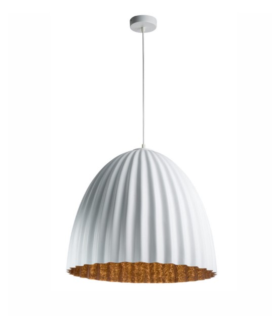 PLEATED STEEL DOME PENDANT WHITE-COPPER Ø70cm