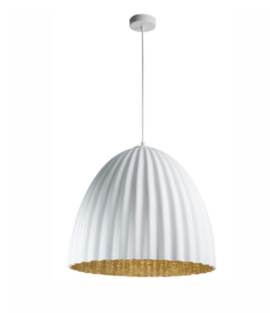 PLEATED STEEL DOME PENDANT WHITE-GOLD Ø70cm