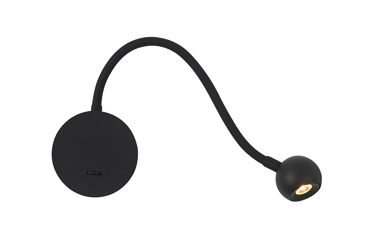 WALL MOUNTED READING LIGHT, SHPERICAL-BLACK