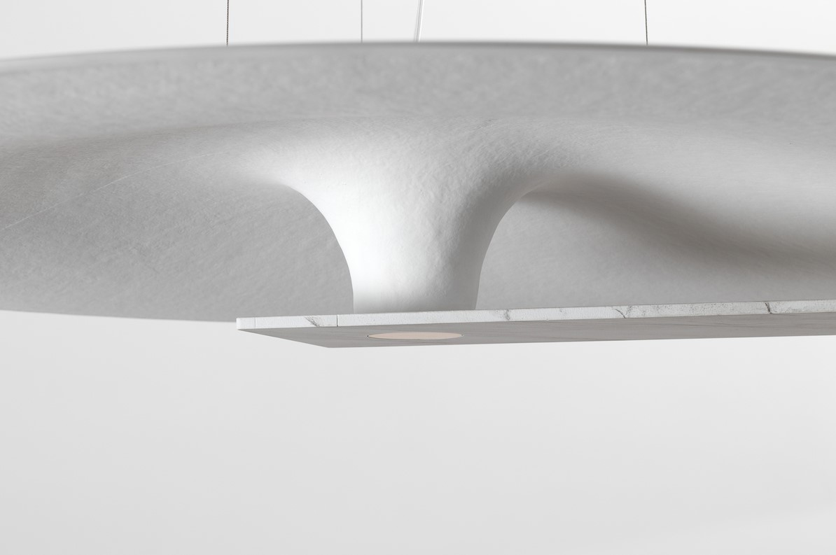 STATEMENT REFLECTIVE PENDANT WHITE MARBLE Ø70cm HANDMADE IN ITALY