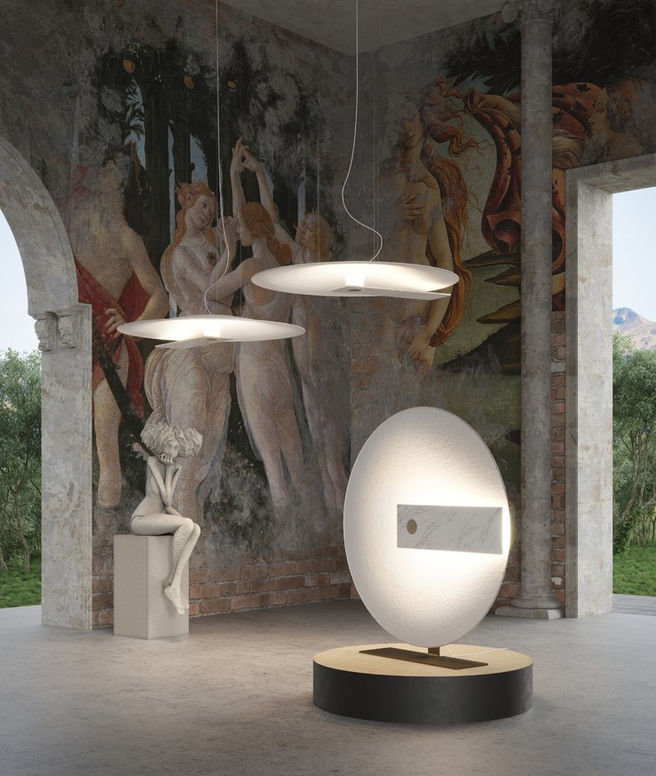STATEMENT REFLECTIVE FLOOR LAMP WHITE MARBLE Ø110cm HANDMADE IN ITALY