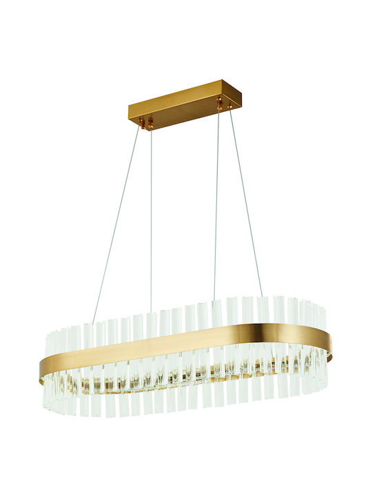 SUSPENDED LED OVAL BRUSHED GOLD BRONZE-GLASS CRYSTALS  L:80cm