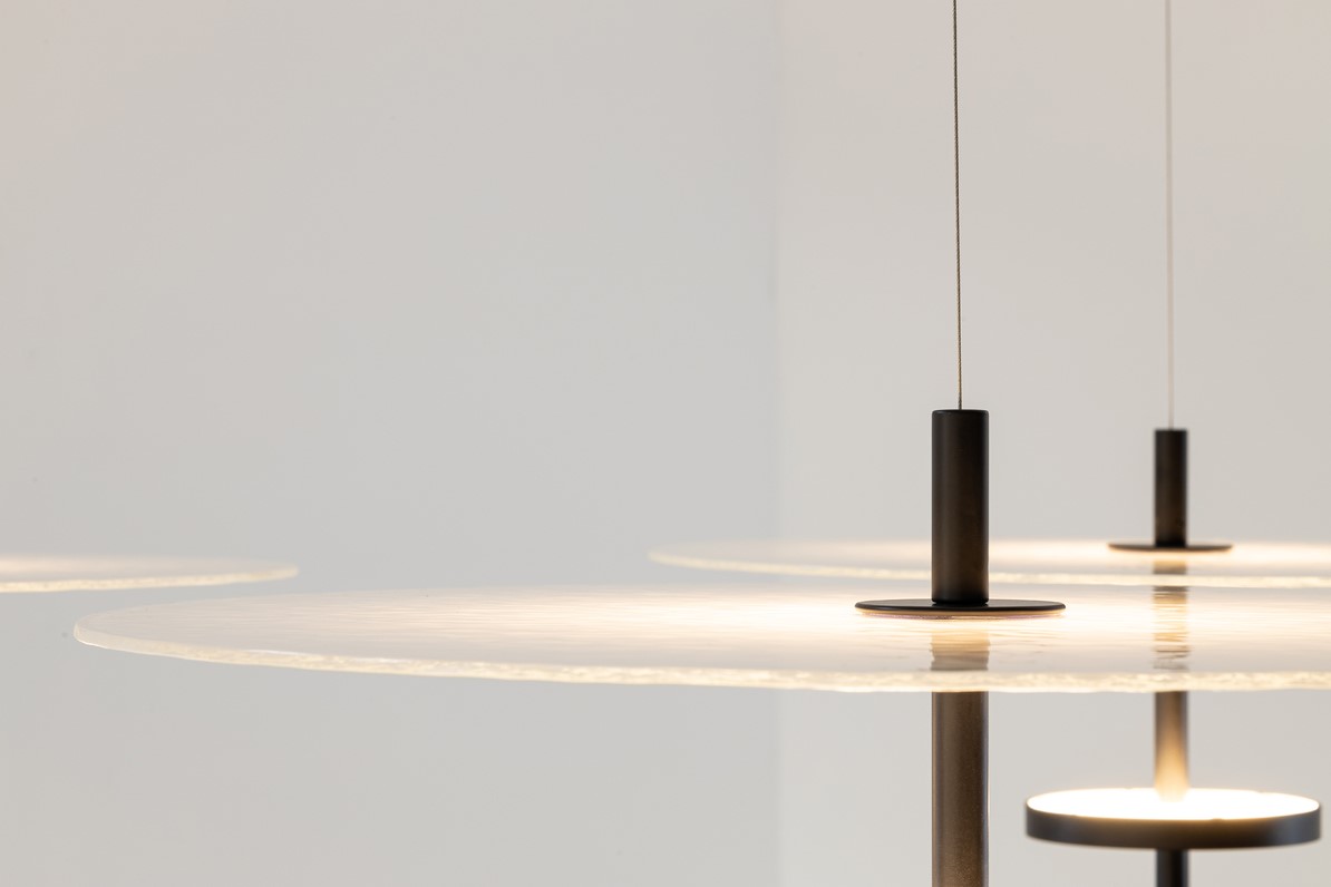 3LIGHT SUSPENDED LED FIXTURE BLACK METAL-TEXTURED GLASS Ø80cm HANDMADE IN ITALY