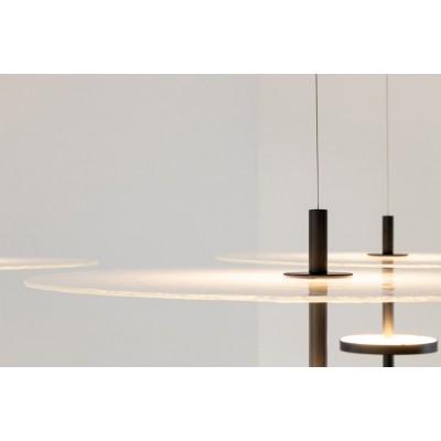 3LIGHT SUSPENDED LED FIXTURE BLACK METAL-TEXTURED GLASS Ø80cm HANDMADE IN ITALY