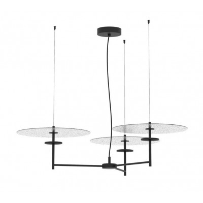 3LIGHT SUSPENDED LED FIXTURE BLACK METAL-TEXTURED GLASS Ø80cm HANDMADE IN ITALY