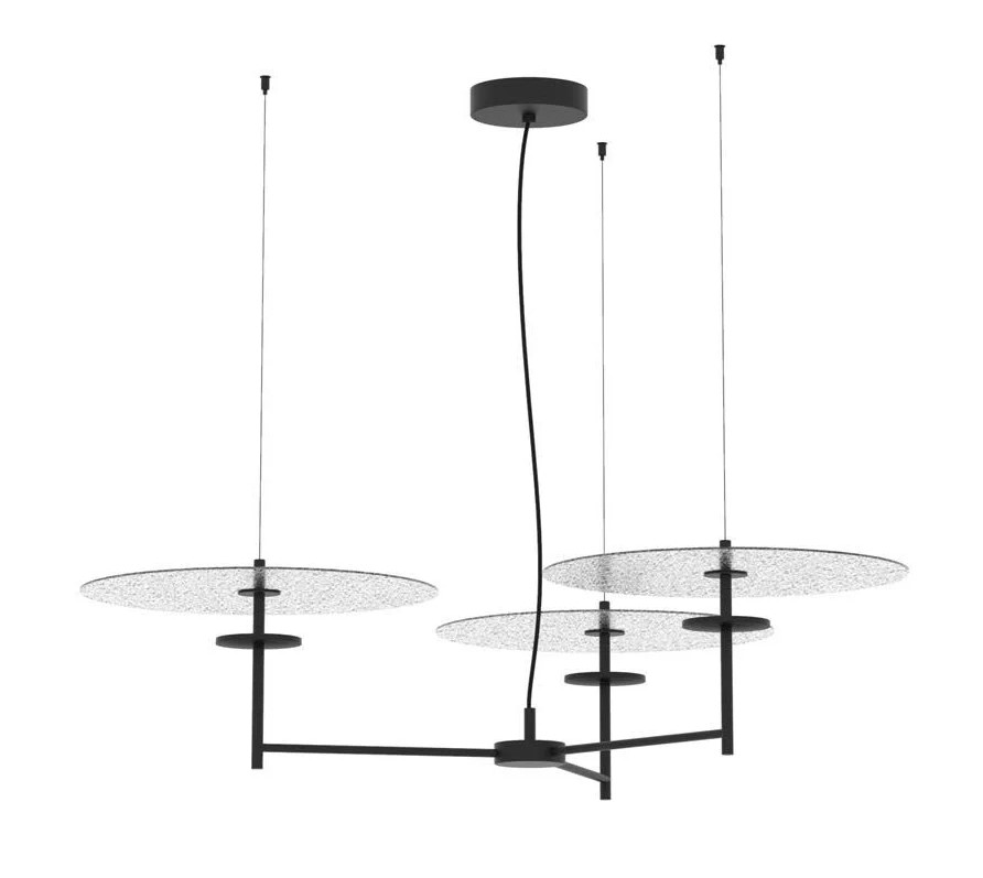 3LIGHT SUSPENDED LED FIXTURE BLACK METAL-TEXTURED GLASS Ø80cm HANDMADE IN ITALY