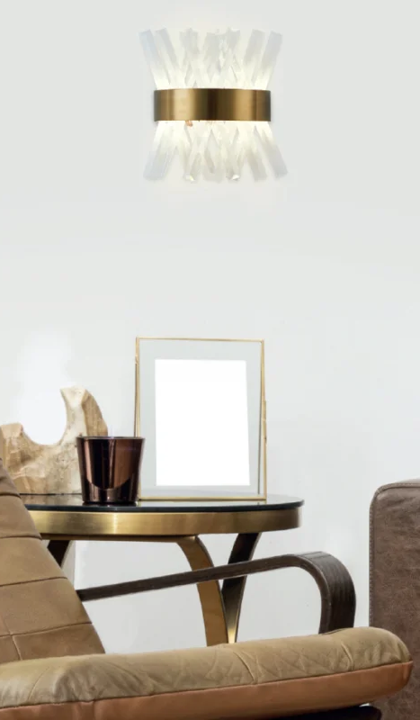 LED WALL SCONCE MATTE GOLD-CRISS CROSS GLASS CRYSTALS