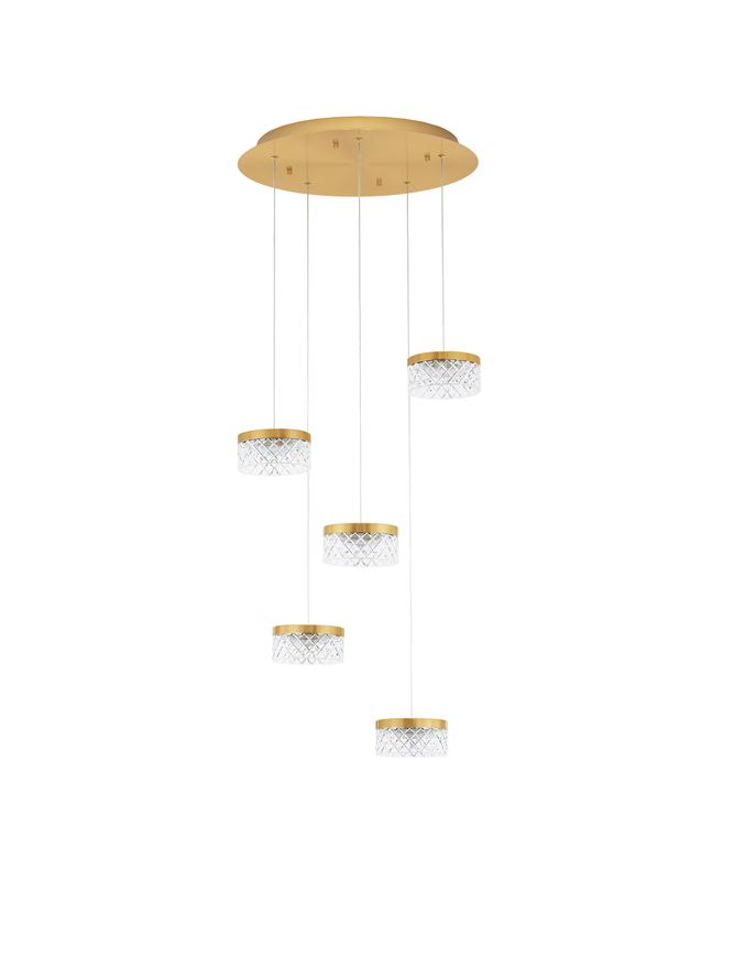 ΚΡΕΜΑΣΤΟ 5ΦΩΤΟ LED ΑΠΟ ΑΚΡΥΛΙΚΟ ΣΩΜΑ ΣΕ BRASS GOLD