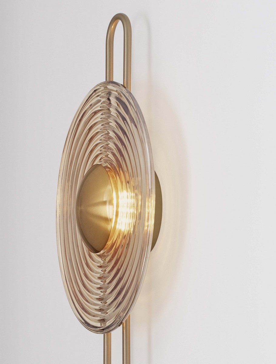 ΑΠΛΙΚΑ ΤΟΙΧΟΥ  Brass Gold Metal & Amber Glass D:30cm