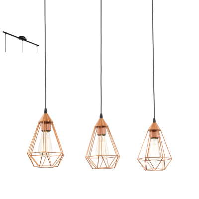 ΚΡΕΜΑΣΤΟ 3/ΦΩΤΟ ΡΑΓΑ 3X 60W COPPER COLOURED