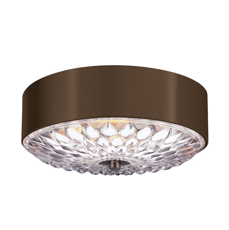 3-BULB FLUSH MOUNT DARK AGED BRASS-PRESSED GLASS Ø35cm USA