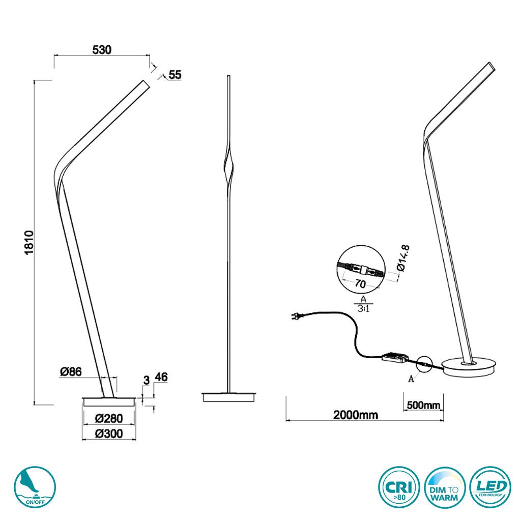 ΦΩΤΙΣΤΙΚΟ ΔΑΠΕΔΟΥ H:180cm ΛΕΥΚΟ ΜΑΤ 40W 4700lm
