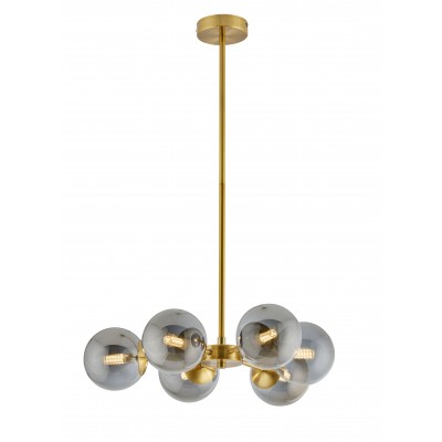 GOLDEN 6-BULB FIXTURE WITH SMOKED GLASS ORBS D:540mm H:1020mm