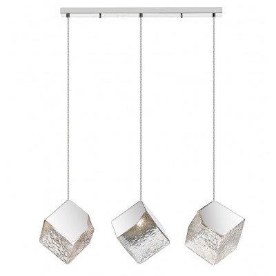 3-LIGHT CUBIC PENDANT TEXTURED GLASS-CHROME, RACK L:84cm