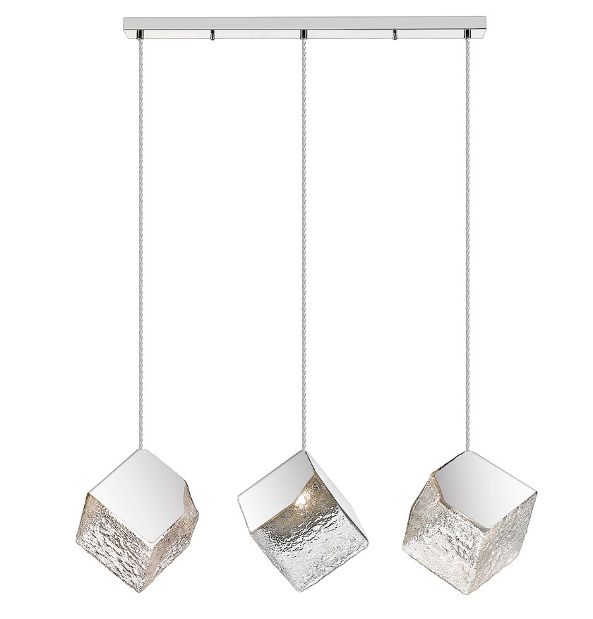 3-LIGHT CUBIC PENDANT TEXTURED GLASS-CHROME, RACK L:84cm