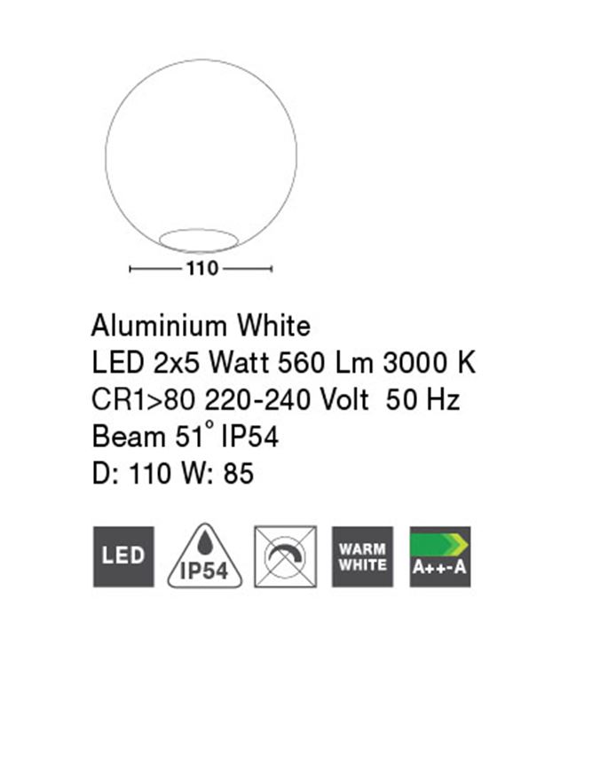 ΑΠΛΙΚΑ LED  ALUMINIUM  WHITE D 110 CM  W 85 CM