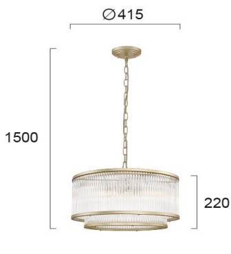 MATTE GOLD CHANDELIER WITH GLASS D:415mm H:1500mm