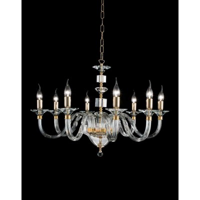 ΚΡΕΜΑΣΤΟ 8/ΦΩΤΟ ΠΟΛΥΕΛΑΙΟΣ HANDMADE CLEAR GLASS AND METAL GOLD ELEMENTS D 82 CM