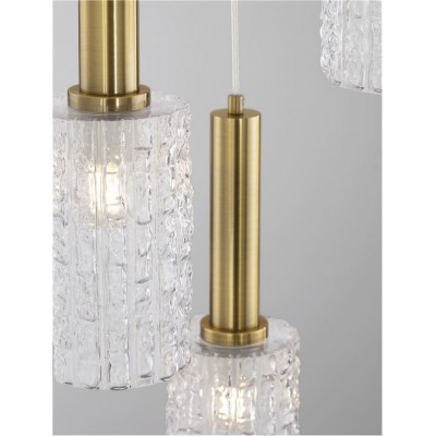 ΚΡΕΜΑΣΤΟ 3ΦΩΤΟ Brass Gold & Black Metal Clear Structured Glass