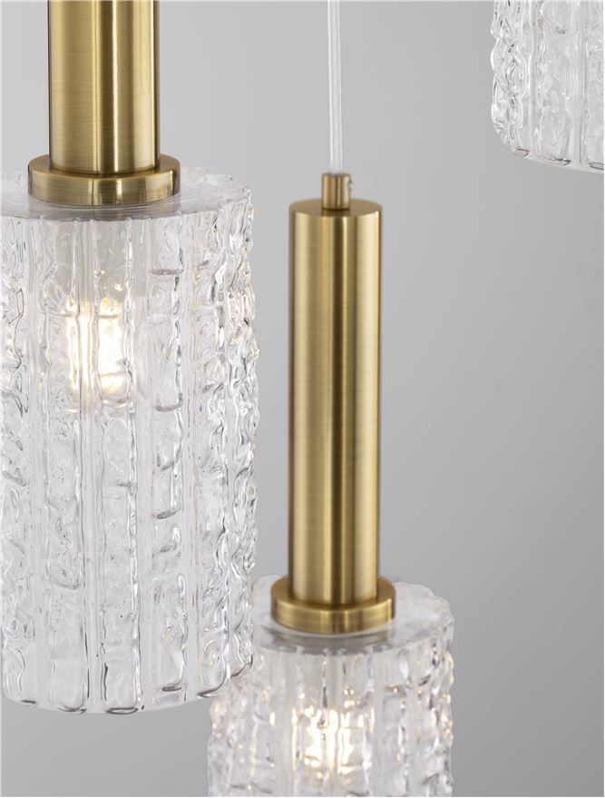 ΚΡΕΜΑΣΤΟ 3ΦΩΤΟ Brass Gold & Black Metal Clear Structured Glass