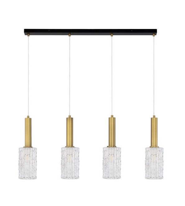 ΚΡΕΜΑΣΤΟ 4ΦΩΤΟ Brass Gold & Black Metal Clear Structured Glass