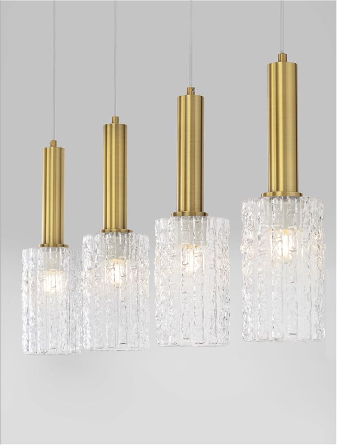 ΚΡΕΜΑΣΤΟ 4ΦΩΤΟ Brass Gold & Black Metal Clear Structured Glass