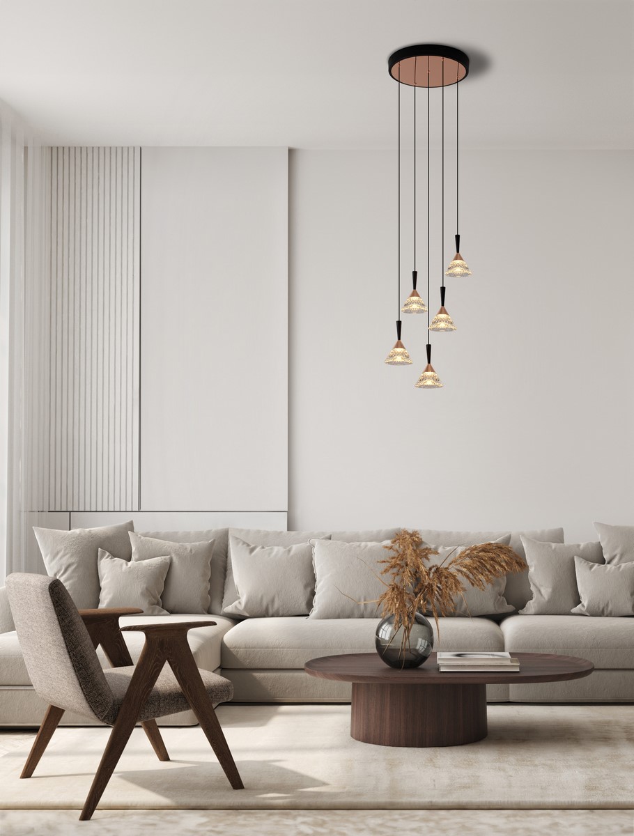 ΚΡΕΜΑΣΤΟ 5ΦΩΤΟ LED Matt Black Gold Metal & Acrylic