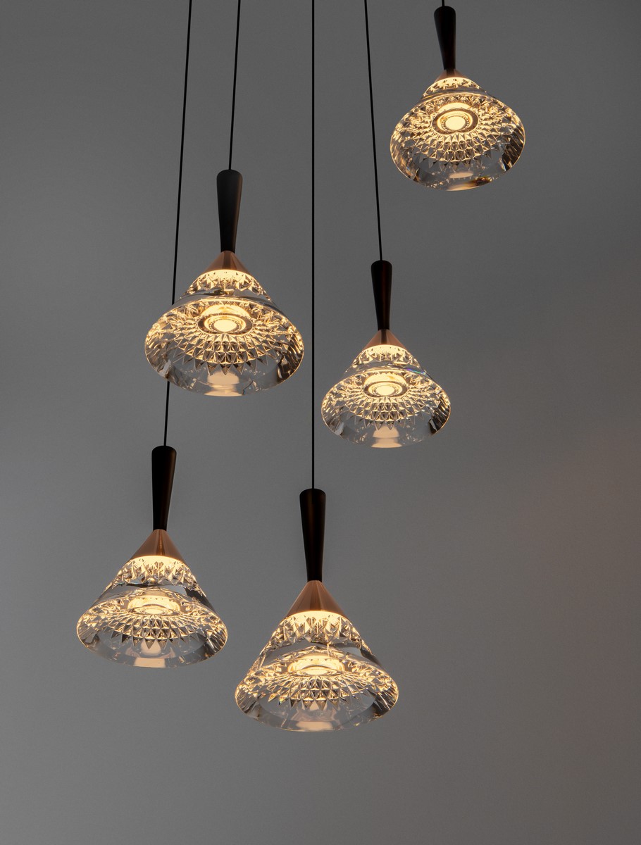 ΚΡΕΜΑΣΤΟ 5ΦΩΤΟ LED Matt Black Gold Metal & Acrylic
