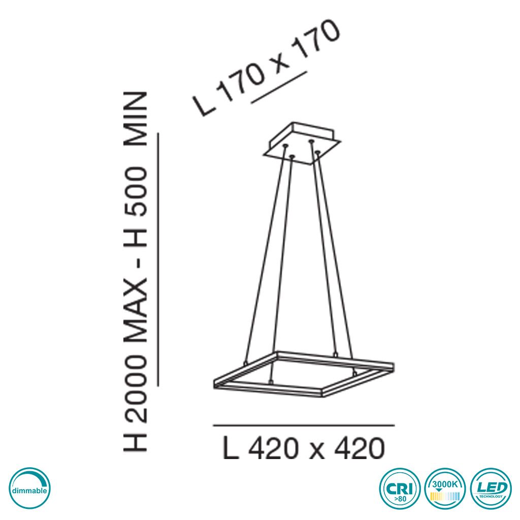 ΚΡΕΜΑΣΤΟ ΦΩΤΙΣΤΙΚΟ LED ΤΕΤΡΑΓΩΝΟ 42x42cm 39W