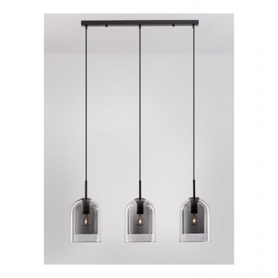 3-LIGHT PENDANT DOUBLE LAYERED SMOKY GLASS L70cm