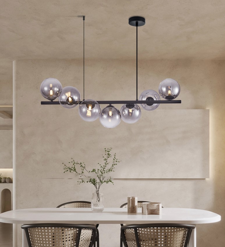 PENDANT LINEAR 7-LIGHT METAL&GLASS BLACK-FUME