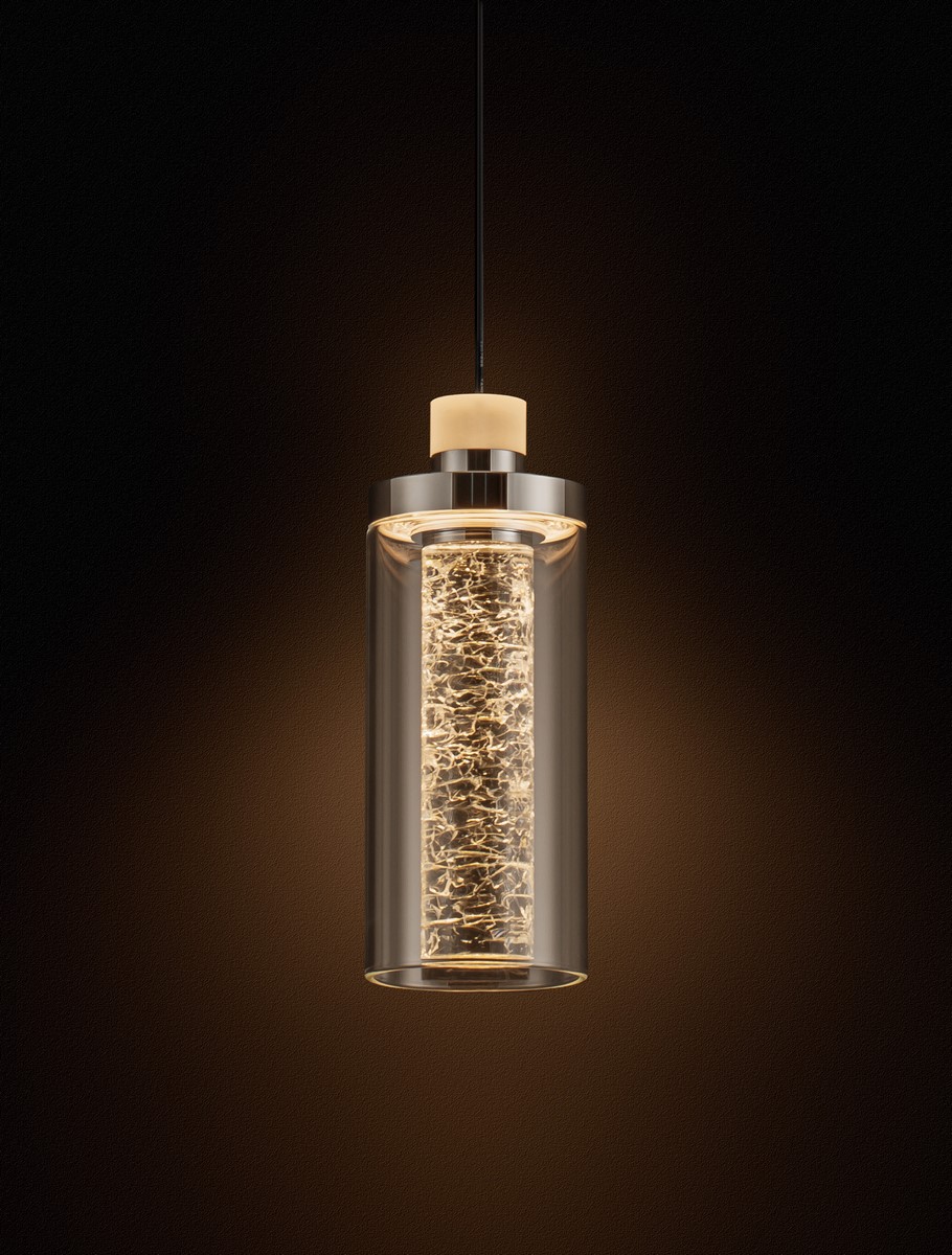 ΜΟΝΟΦΩΤΟ ΚΡΕΜΑΣΤΟ LED Chrome Steel & Aluminium Clear Glass Sandy Black Canopy