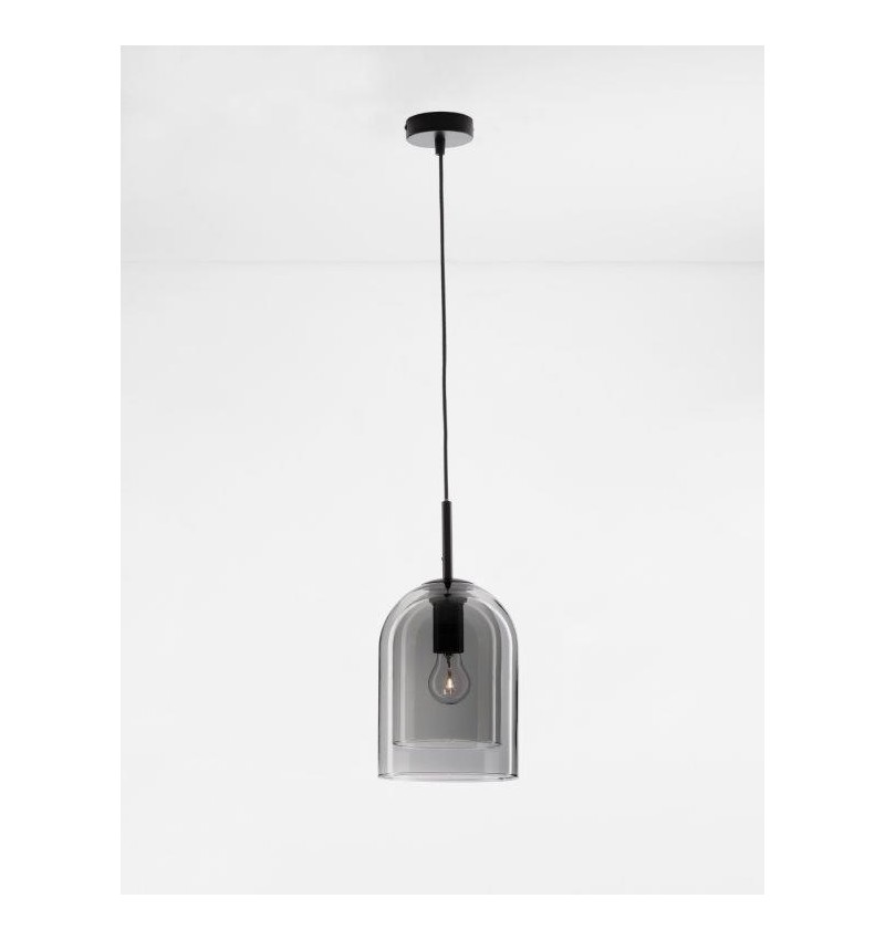 DOUBLE LAYERED DARK SMOKY GLASS PENDANT  D18cm