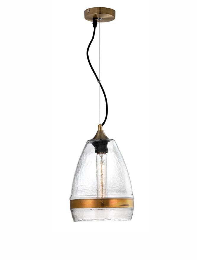 Κρεμαστό μονόφωτο με Handmade Clear Glass & Cooper