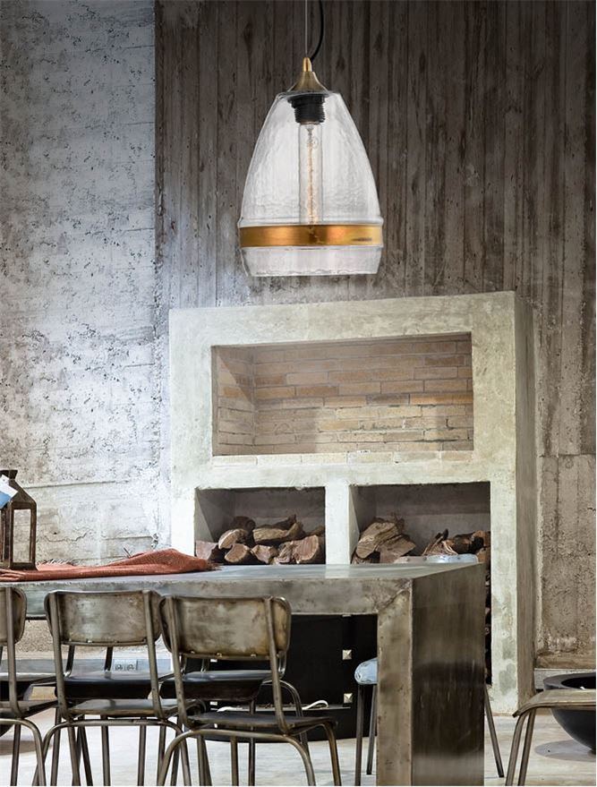 Κρεμαστό μονόφωτο με Handmade Clear Glass & Cooper