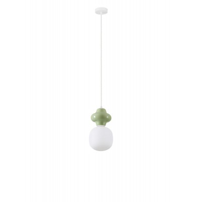 ΚΡΕΜΑΣΤΟ ΜΟΝΟΦΩΤΟ Matt White Metal Base Green Ceramic & Acid Opal Glass