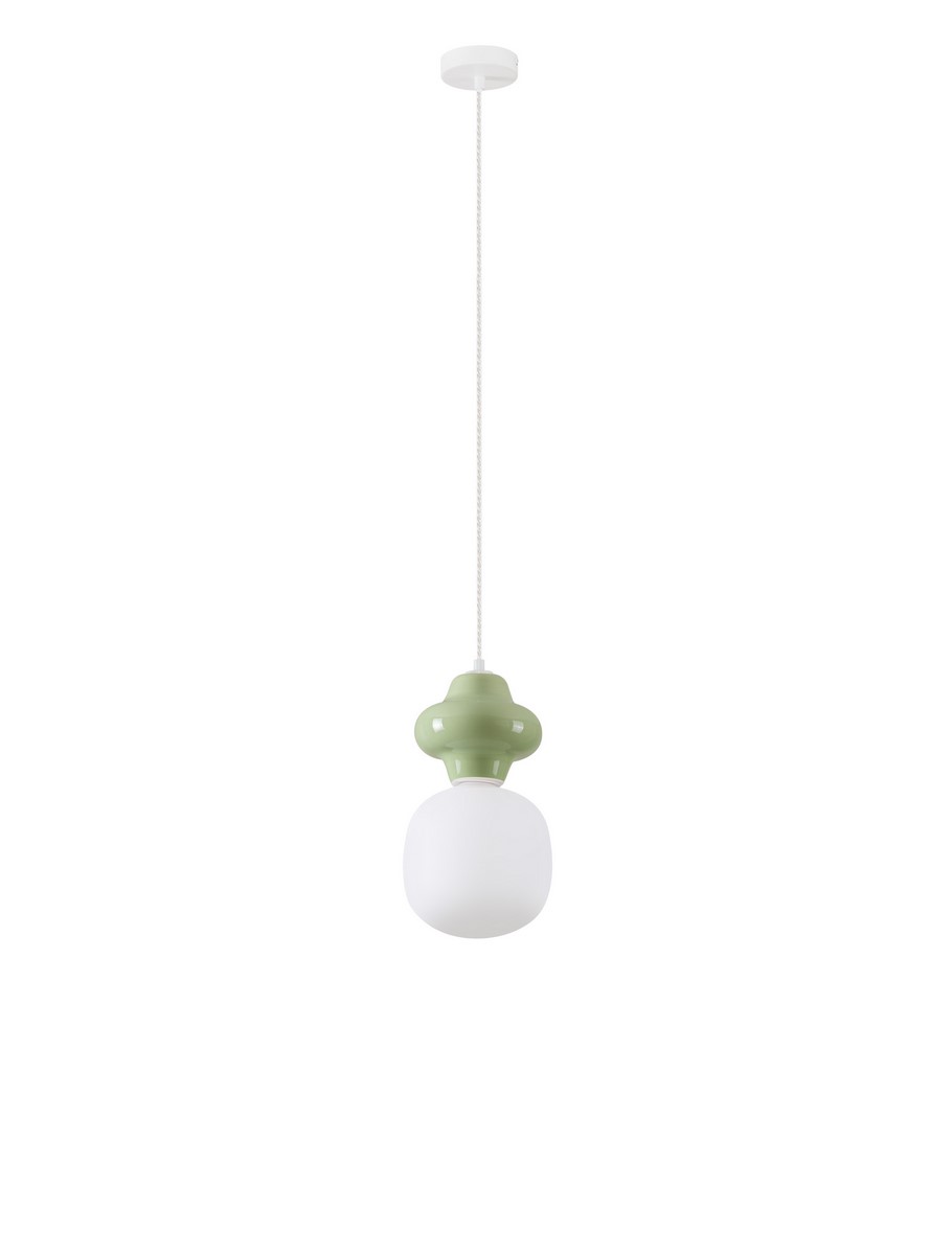 ΚΡΕΜΑΣΤΟ ΜΟΝΟΦΩΤΟ Matt White Metal Base Green Ceramic & Acid Opal Glass