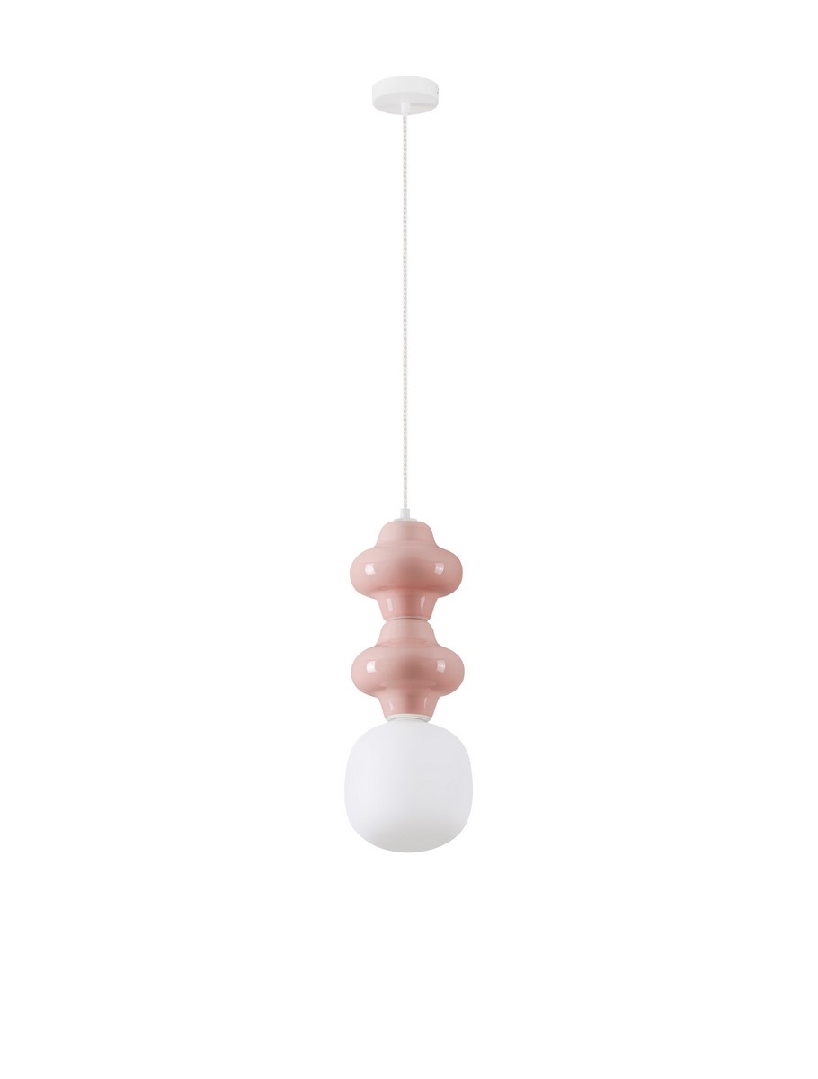 ΚΡΕΜΑΣΤΟ ΜΟΝΟΦΩΤΟ  D:18cm Pink Ceramic & Acid Opal Glass 